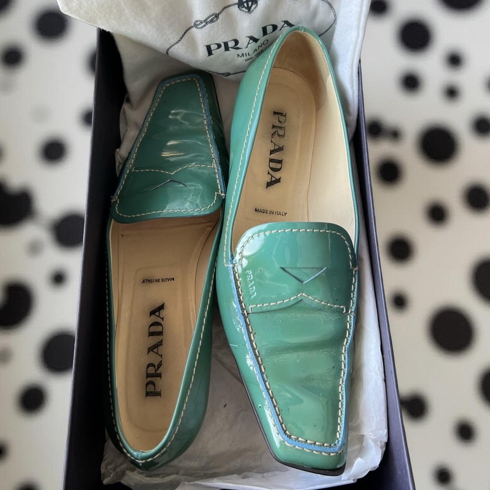 Prada Calzature Donna Patent Loafers in Voyage Color
